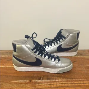 Metallic and Navy Nike Blazer High-Top Sneakers, Youth 6.5