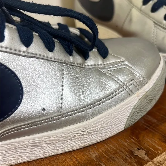 Metallic and Navy Nike Blazer High-Top Sneakers, Youth 6.5