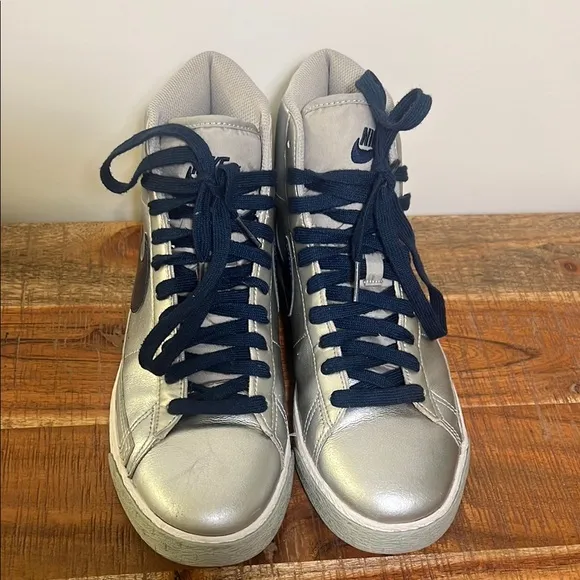 Metallic and Navy Nike Blazer High-Top Sneakers, Youth 6.5