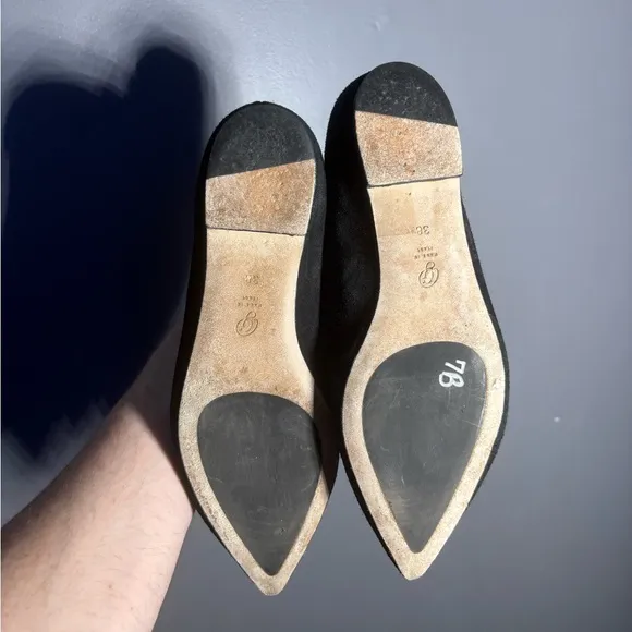 M.Gemi Black Suede Pointed Toe Flats Size EU 38