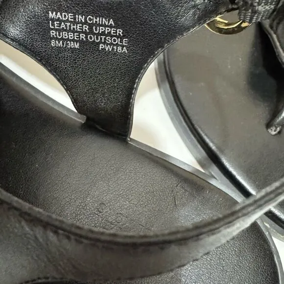 Michael Kors Black Leather Gold Lock Key Charms Buckle Thong Flat Sandals 8