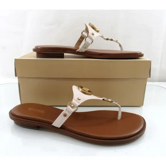 Michael Kors Conway Thong Sandal T-Strap Flip Flop Leather Light Cream Size 7.5
