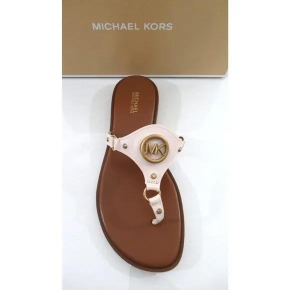 Michael Kors Conway Thong Sandal T-Strap Flip Flop Leather Light Cream Size 7.5