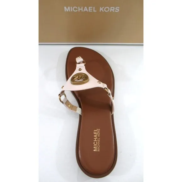 Michael Kors Conway Thong Sandal T-Strap Flip Flop Leather Light Cream Size 7.5
