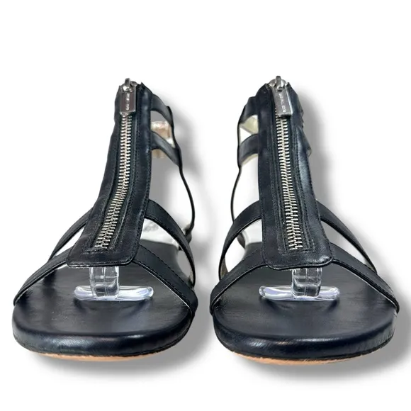 Michael Kors Kennedy Black Leather Gladiator Sandals, Open Toe Flats, Size 7.5