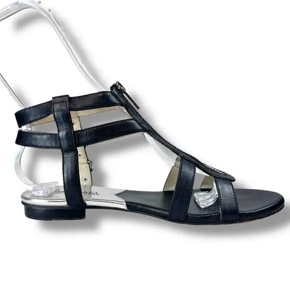 Michael Kors Kennedy Black Leather Gladiator Sandals, Open Toe Flats, Size 7.5