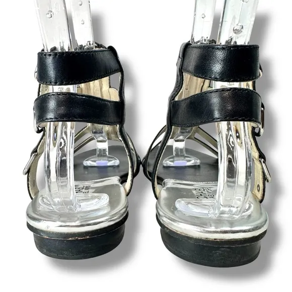 Michael Kors Kennedy Black Leather Gladiator Sandals, Open Toe Flats, Size 7.5