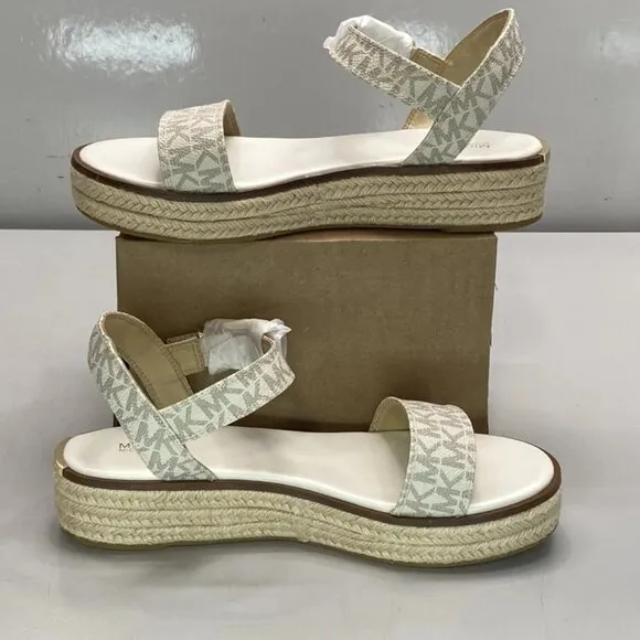 Michael Kors Richie Signature Logo Espadrille Sandals Vanilla Size 9.5W Platform
