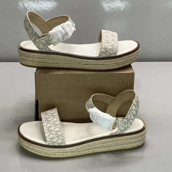 Michael Kors Richie Signature Logo Espadrille Sandals Vanilla Size 9.5W Platform