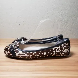 Michael Kors Women's 7 Calfhair Ballet Logo Flats Brown Tan Cow Print Western