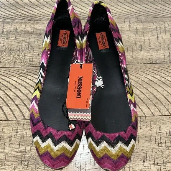 Missoni Designer 🧑‍🎨 Ballet 🩰 Flats 🥿 Chevron Zig Zag Knit 🧶 Fabric 70s 👀