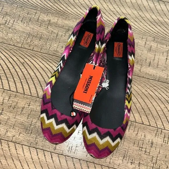Missoni Designer 🧑‍🎨 Ballet 🩰 Flats 🥿 Chevron Zig Zag Knit 🧶 Fabric 70s 👀