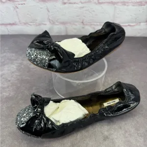 Miu Miu Black Glitter Bow Ballet Flats 38