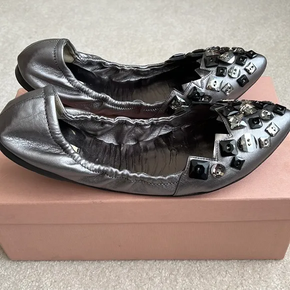 Miu Miu Button Jeweled Ballet Flats 41