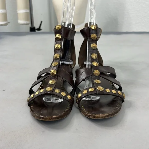 Miu Miu Flat Caged Studded Leather Gladiator Sandals