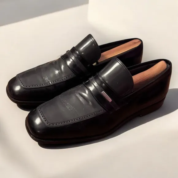 Moreschi Men’s Black Grey Flat Loafers Square Toe Resoled Timpson Dress Shoe Sz9
