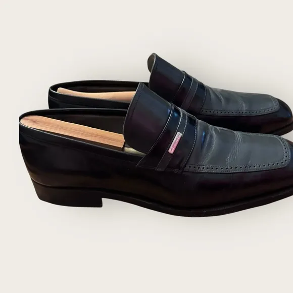 Moreschi Men’s Black Grey Flat Loafers Square Toe Resoled Timpson Dress Shoe Sz9