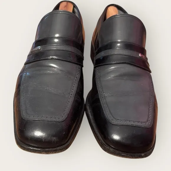 Moreschi Men’s Black Grey Flat Loafers Square Toe Resoled Timpson Dress Shoe Sz9
