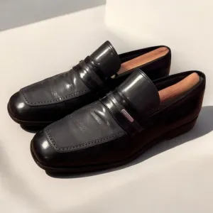 Moreschi Men’s Black Grey Flat Loafers Square Toe Resoled Timpson Dress Shoe Sz9