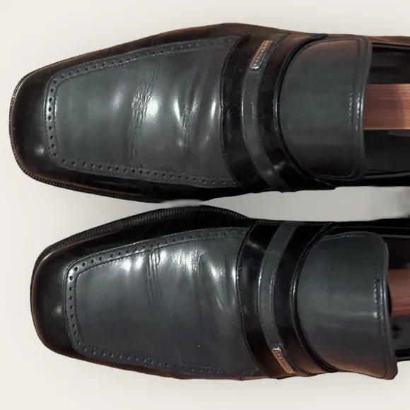 Moreschi Men’s Black Grey Flat Loafers Square Toe Resoled Timpson Dress Shoe Sz9