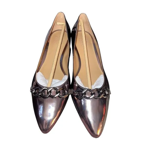 Naturalizer Pewter Leather Women's Becca Low Heel Pointed Toe Flats Size 8W New