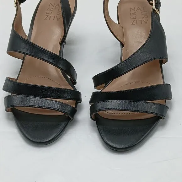 Naturalizer Taimi Shoes Women 7.5W Black Leather Slingback Open Toe Sandal Heels