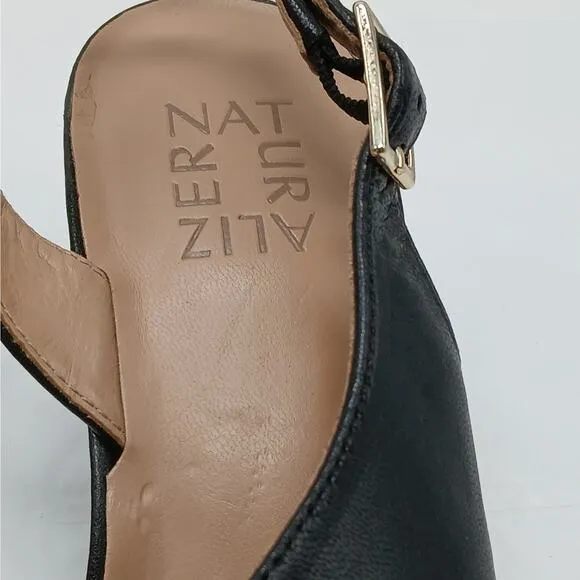 Naturalizer Taimi Shoes Women 7.5W Black Leather Slingback Open Toe Sandal Heels
