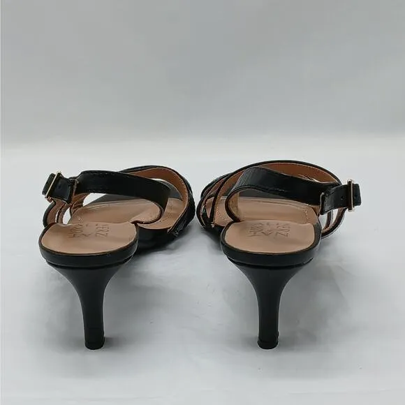 Naturalizer Taimi Shoes Women 7.5W Black Leather Slingback Open Toe Sandal Heels