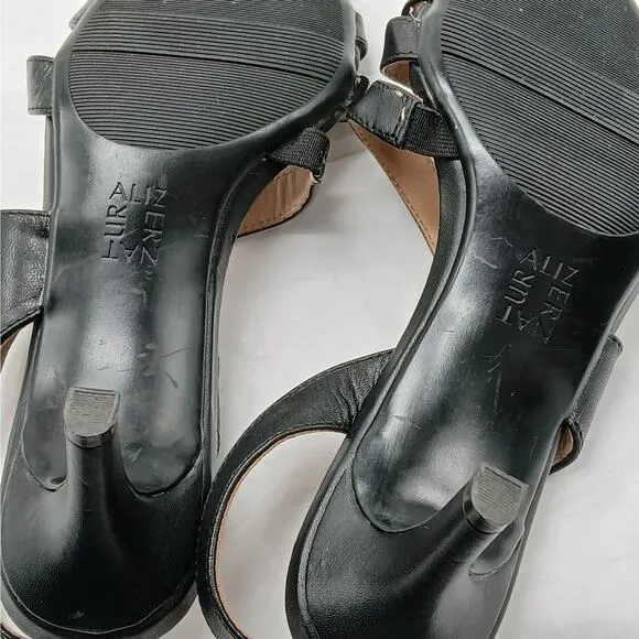 Naturalizer Taimi Shoes Women 7.5W Black Leather Slingback Open Toe Sandal Heels