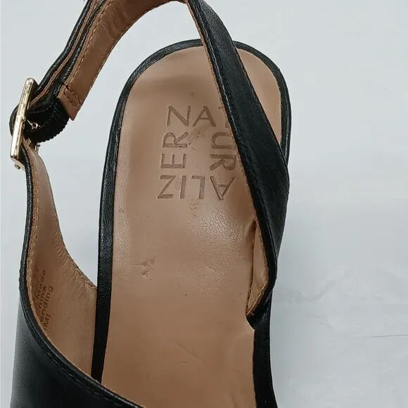 Naturalizer Taimi Shoes Women 7.5W Black Leather Slingback Open Toe Sandal Heels