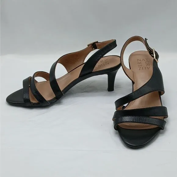 Naturalizer Taimi Shoes Women 7.5W Black Leather Slingback Open Toe Sandal Heels