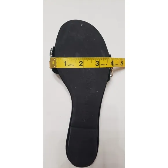 Neiman Marcus Star Crystal Embellished Suede Flat Sandals Black Women's Size 6