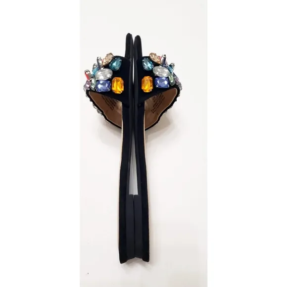 Neiman Marcus Star Crystal Embellished Suede Flat Sandals Black Women's Size 6