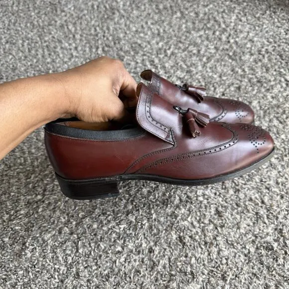 Nettleton Men’s Size 8.5 C Red Leather Slip On Tasseled Loafers Dress Shoe