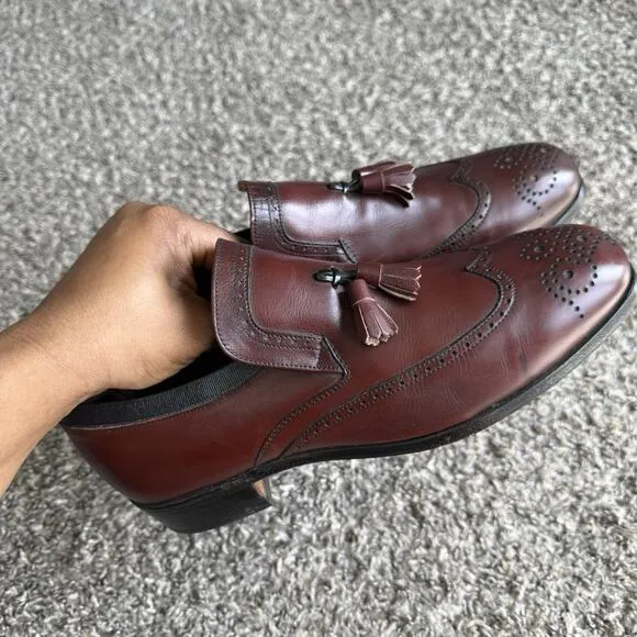Nettleton Men’s Size 8.5 C Red Leather Slip On Tasseled Loafers Dress Shoe