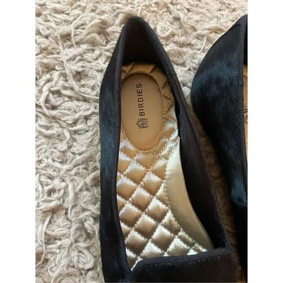 NEW Birdies The Blackbird Shoes Womens 5.5 Black Calf Hair Loafers Flats