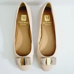 NEW BRUNO MAGLI Mina Bow Beige Leather Ballet Flats