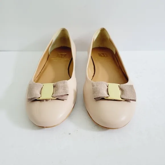 NEW BRUNO MAGLI Mina Bow Beige Leather Ballet Flats