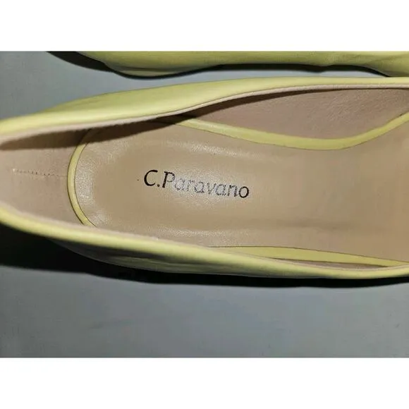 New! C.Paravano Leather Pointed Toe Flats Crystal Buckle Yellow US 8.5 $118