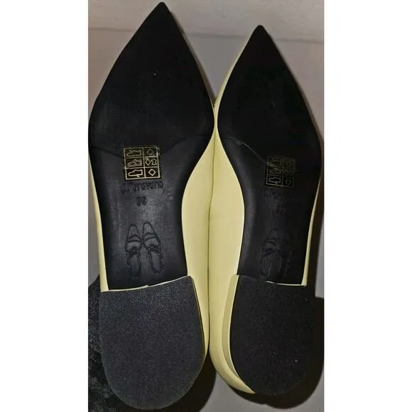 New! C.Paravano Leather Pointed Toe Flats Crystal Buckle Yellow US 8.5 $118