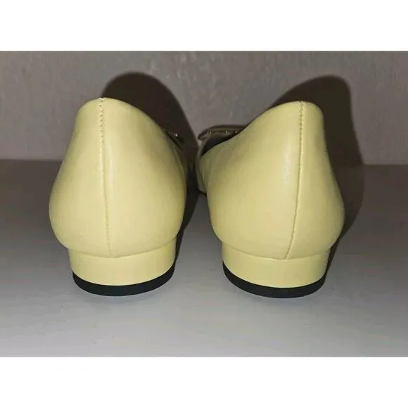 New! C.Paravano Leather Pointed Toe Flats Crystal Buckle Yellow US 8.5 $118