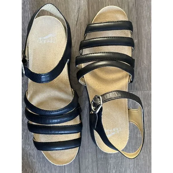 New  Dansko Roxie Sandals Strappy Nappa Leather Black Size 39 US 8.5-9