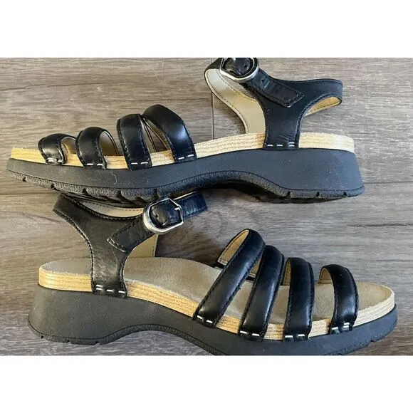 New  Dansko Roxie Sandals Strappy Nappa Leather Black Size 39 US 8.5-9