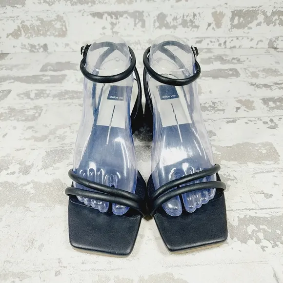 NEW Dolce Vita Black Strappy Buckle Ankle Strap Block Heeled Sandals M378