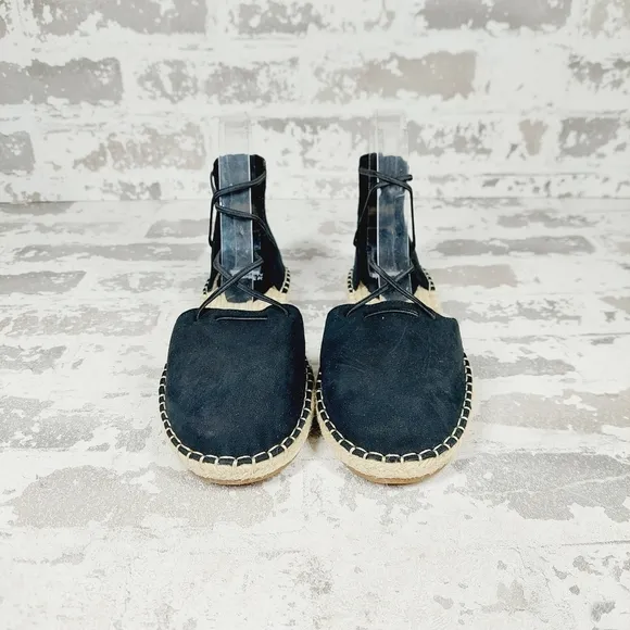 NEW Eileen Fisher Black Leather Lace Up Espadrilles B247