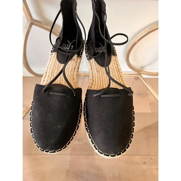 NEW  Eileen Fisher Lace d'Orsay Flat Nubuck Espadrilles SUZE 6