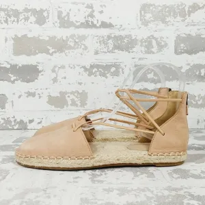 NEW Eileen Fisher Leather Elastic Lace Up Cream Tan Espadrilles E400