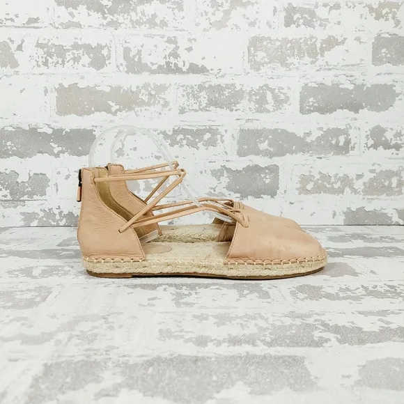 NEW Eileen Fisher Leather Elastic Lace Up Cream Tan Espadrilles E400