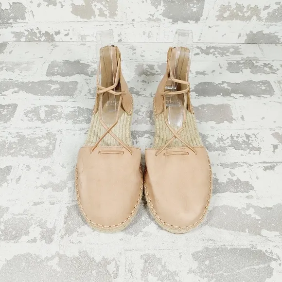 NEW Eileen Fisher Leather Elastic Lace Up Cream Tan Espadrilles E400