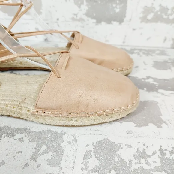 NEW Eileen Fisher Leather Elastic Lace Up Cream Tan Espadrilles E400